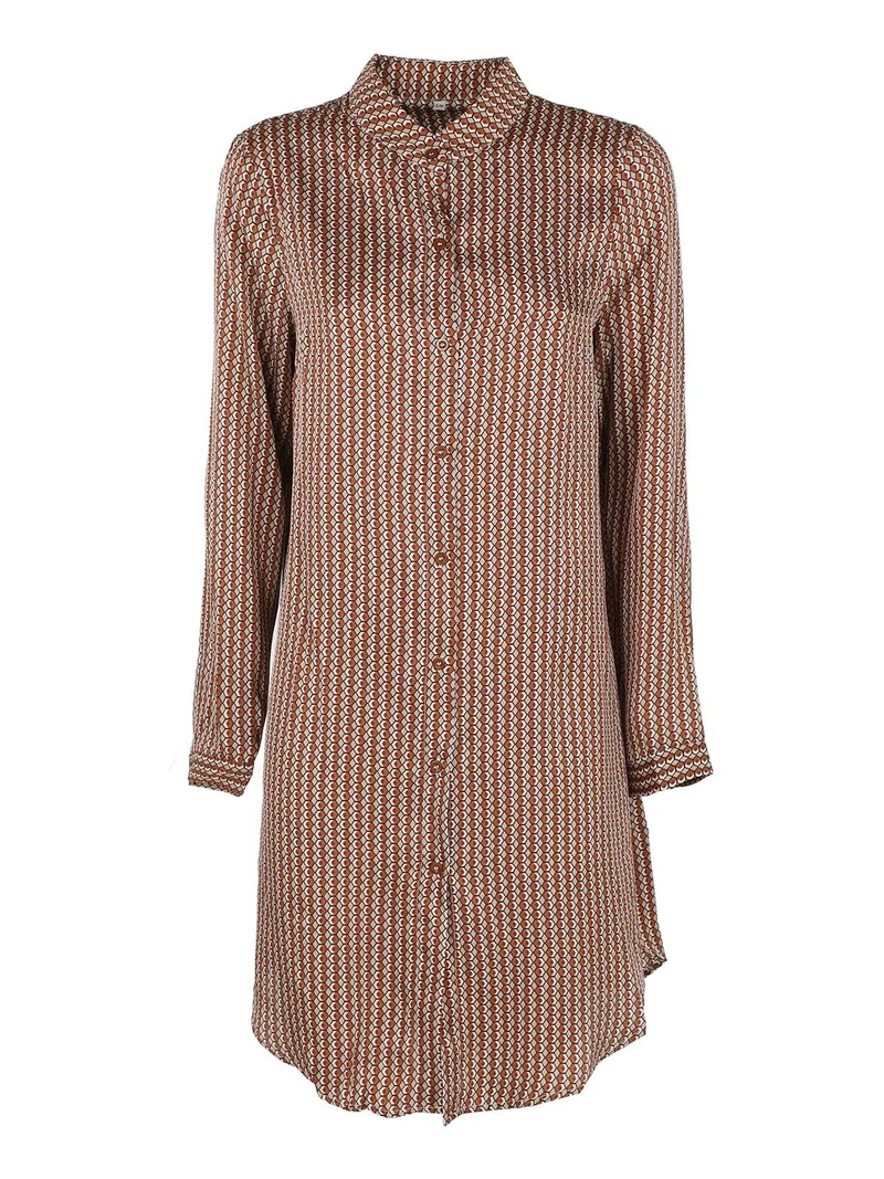 Maxi camicia donna con cintura e collo alla coreana - marrone