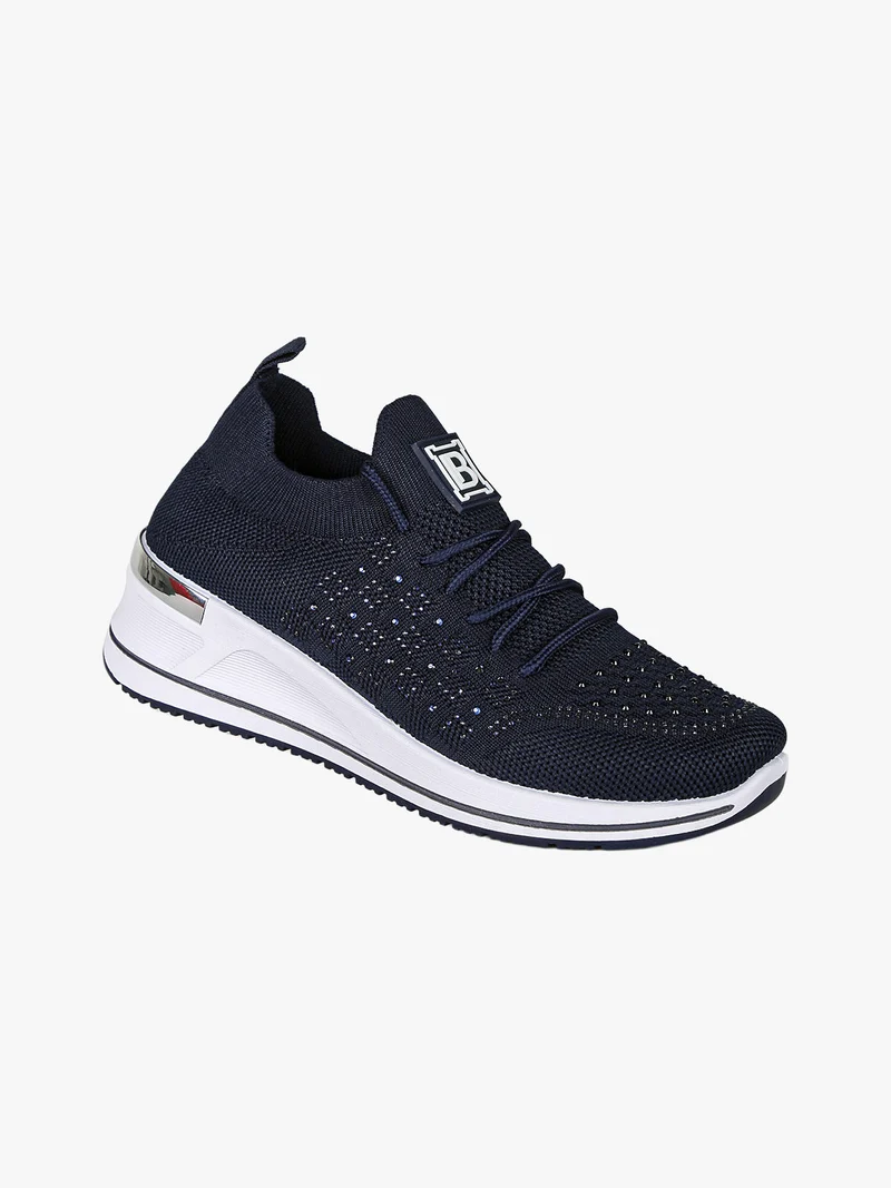 Sneakers donna con strass e zeppa - blu scuro