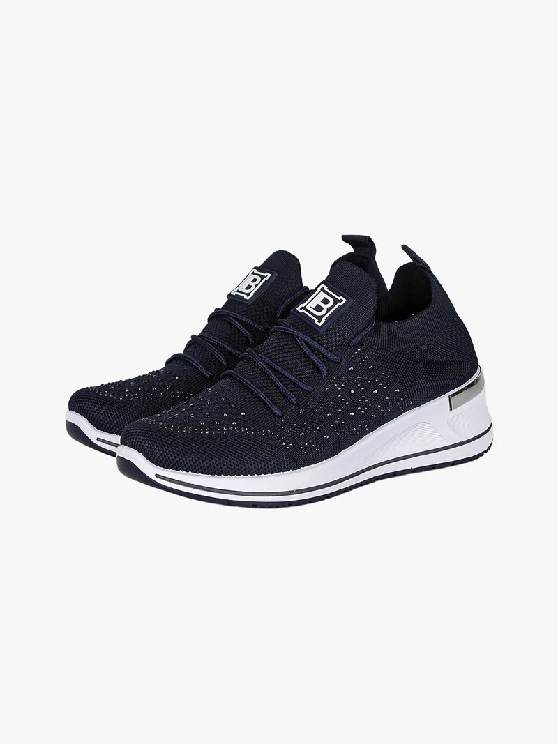 Sneakers donna con strass e zeppa - blu scuro