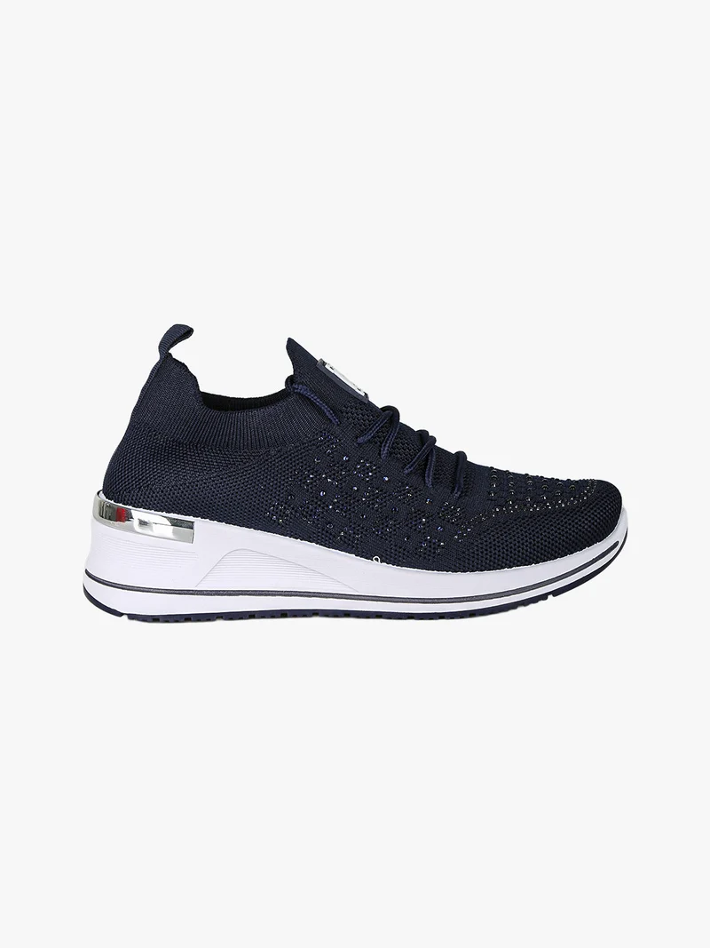 Sneakers donna con strass e zeppa - blu scuro