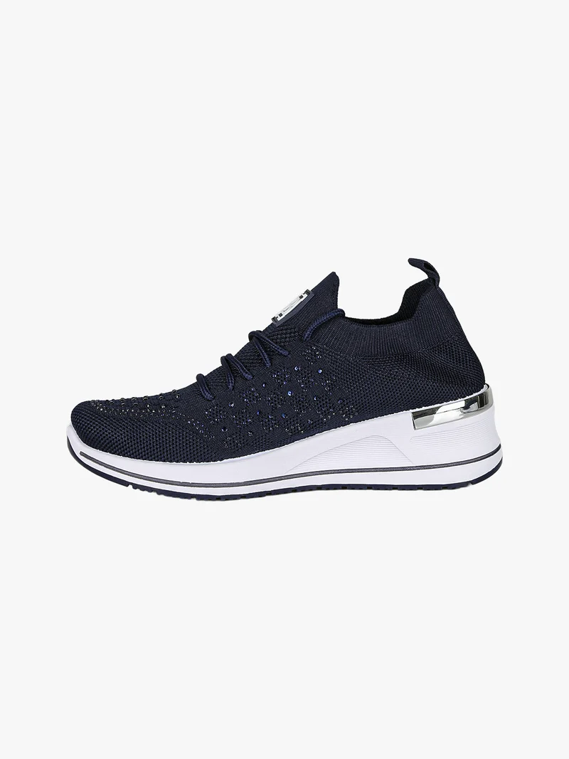 Sneakers donna con strass e zeppa - blu scuro