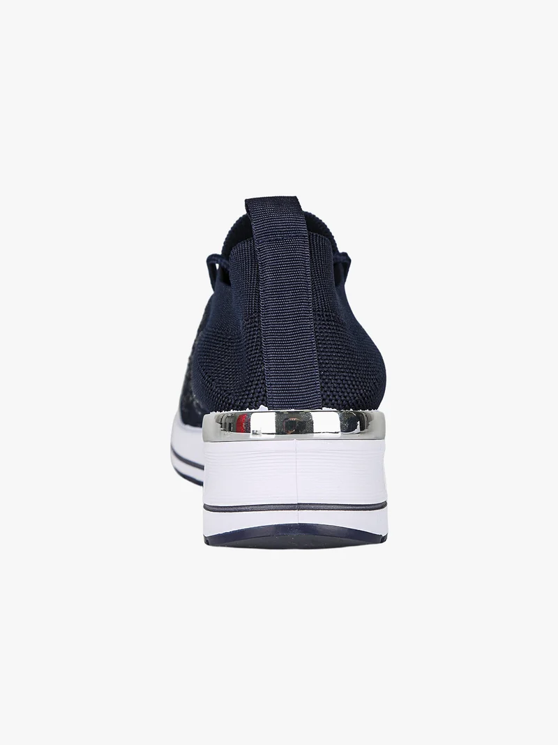 Sneakers donna con strass e zeppa - blu scuro