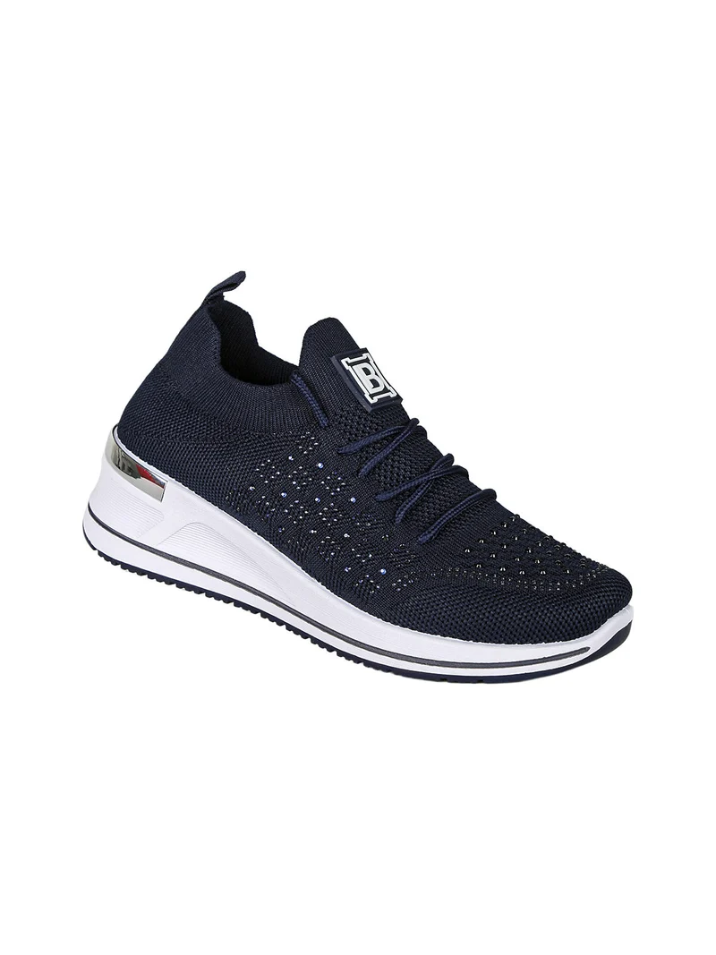 Sneakers donna con strass e zeppa - blu scuro