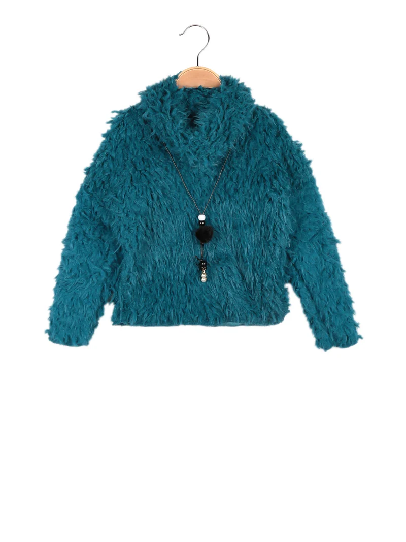 Maglione da bambina in ecopelliccia - blu