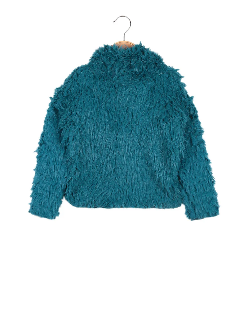 Maglione da bambina in ecopelliccia - blu