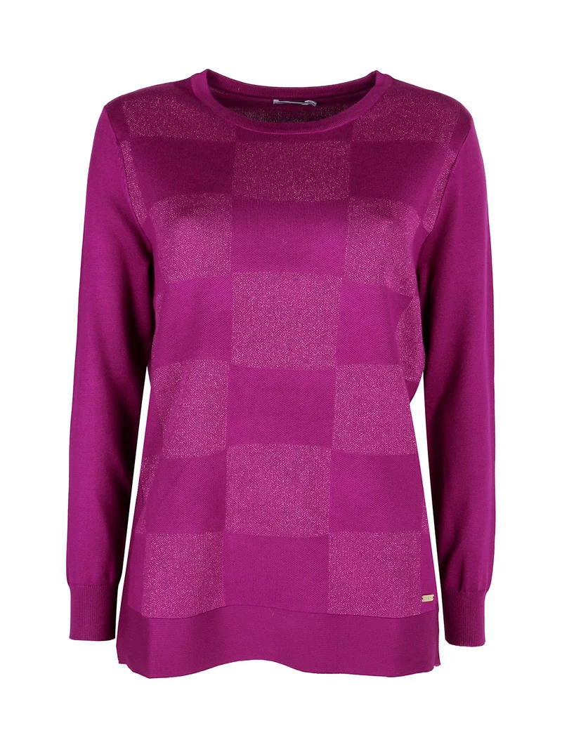 Pullover donna a scacchi in lurex - fucsia