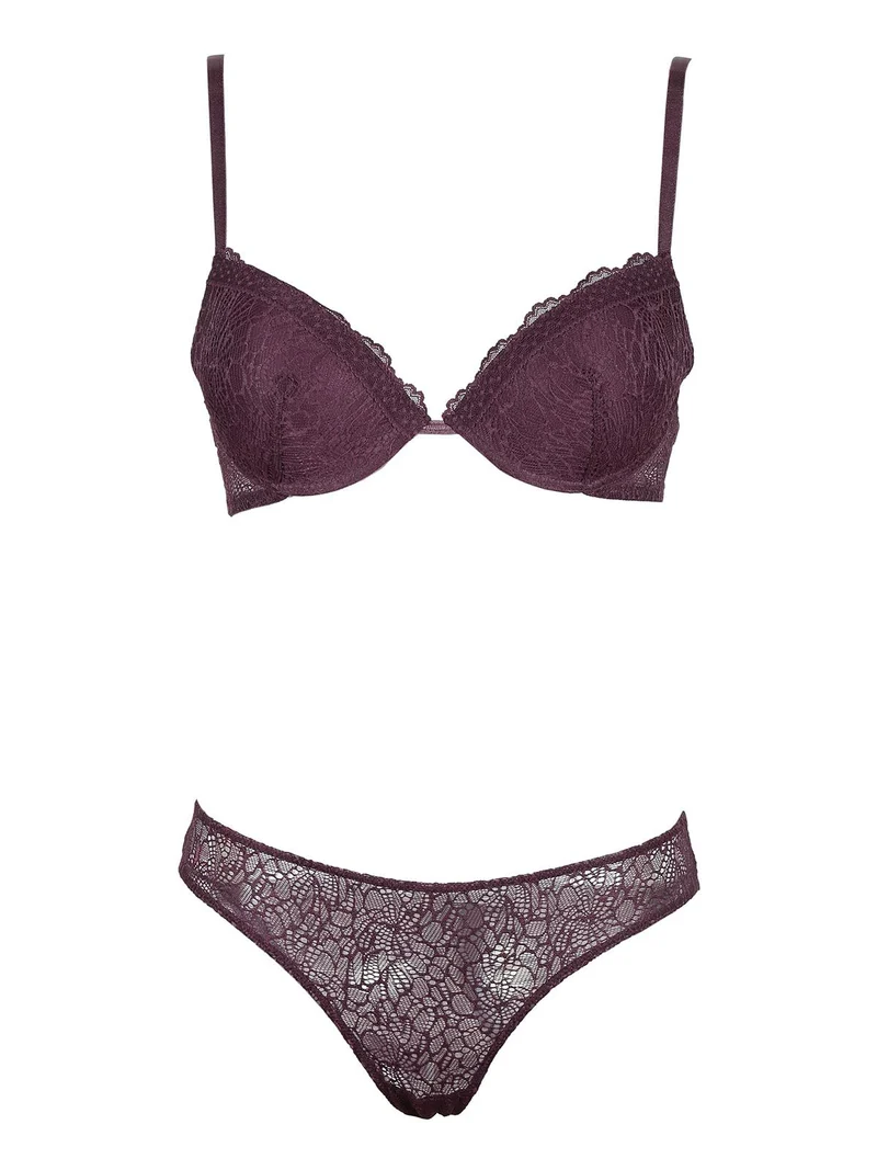 Completo intimo push up graduato e slip - bordeaux