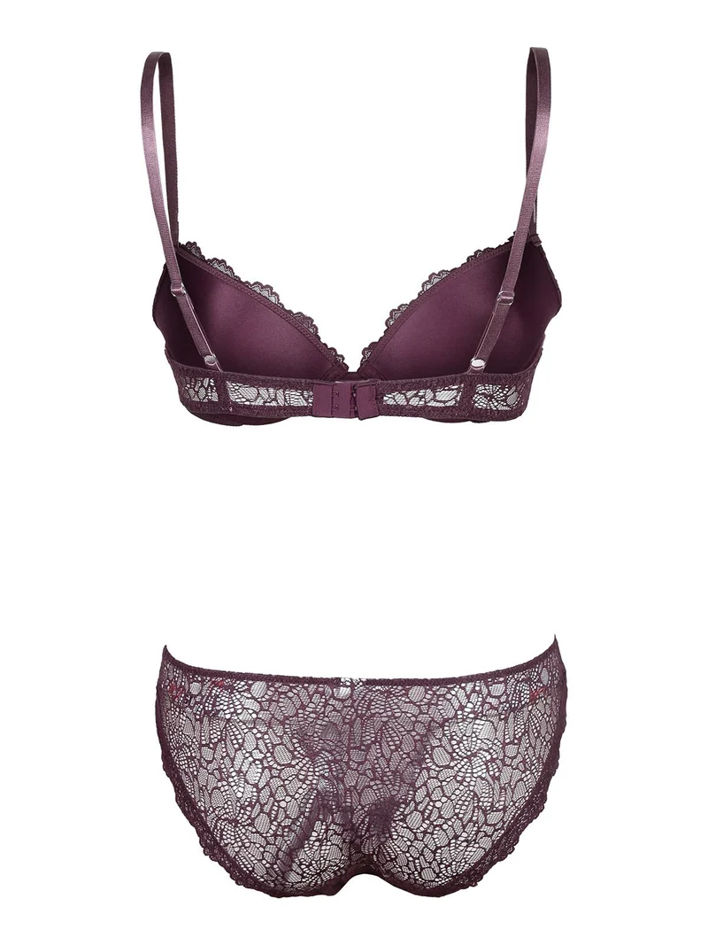 Completo intimo push up graduato e slip - bordeaux