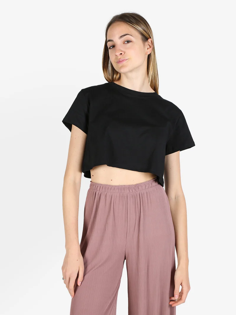 T-shirt crop da donna in cotone - nero