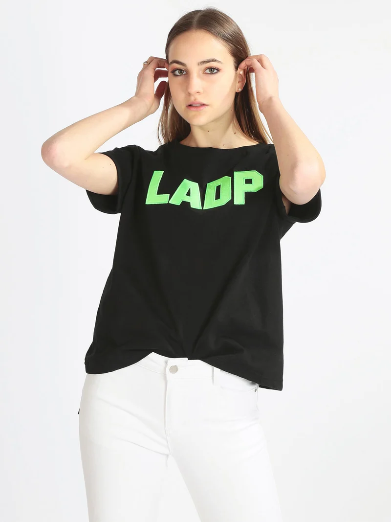 T-shirt donna manica corta con scritta - nero