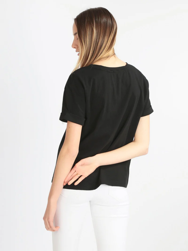 T-shirt donna manica corta con scritta - nero