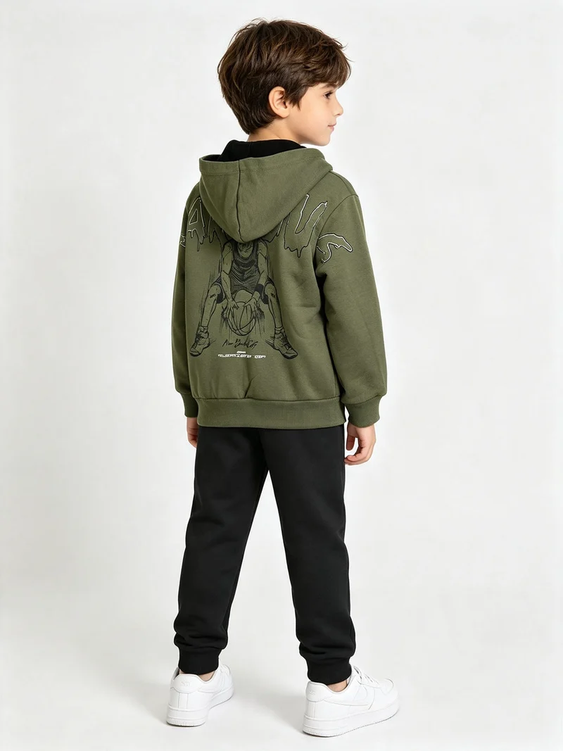 Completo tuta 3 pezzi da bambino full zip con cappuccio e interno felpato - militare
