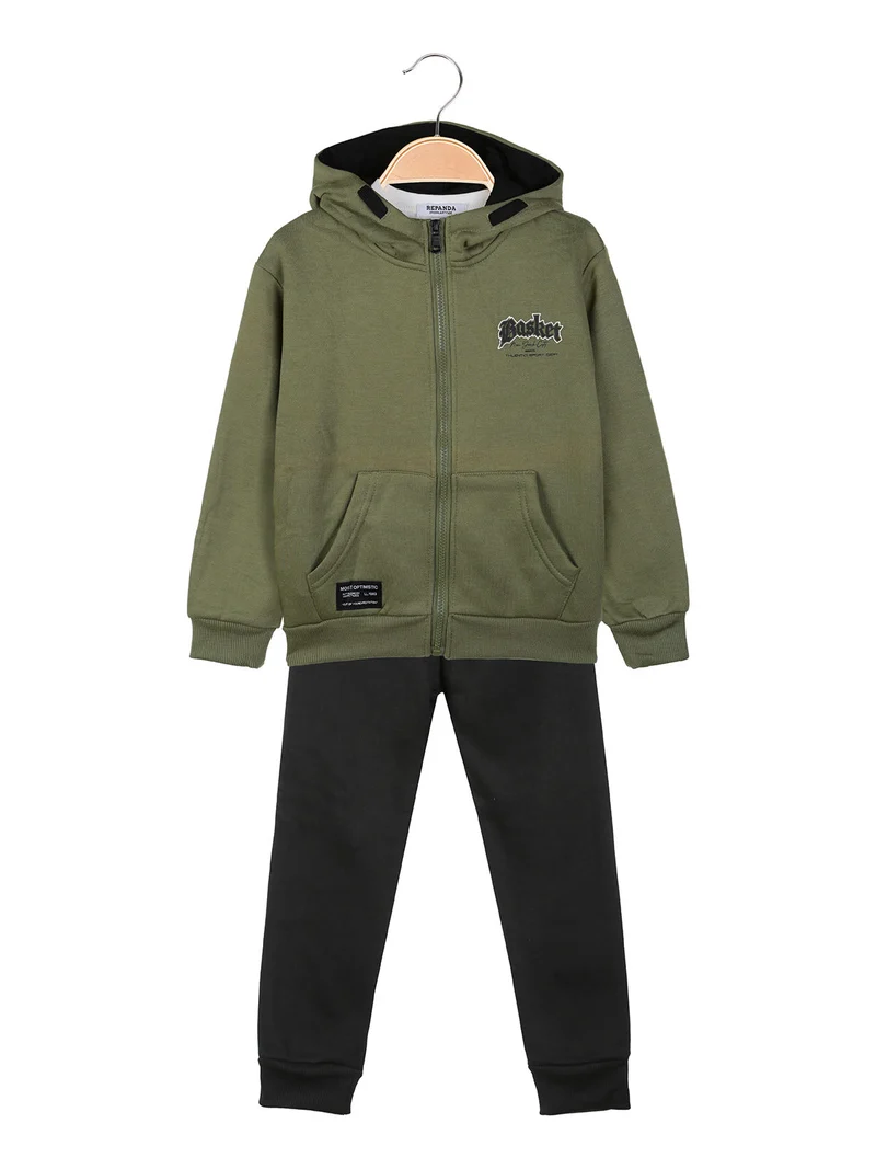 Completo tuta 3 pezzi da bambino full zip con cappuccio e interno felpato - militare