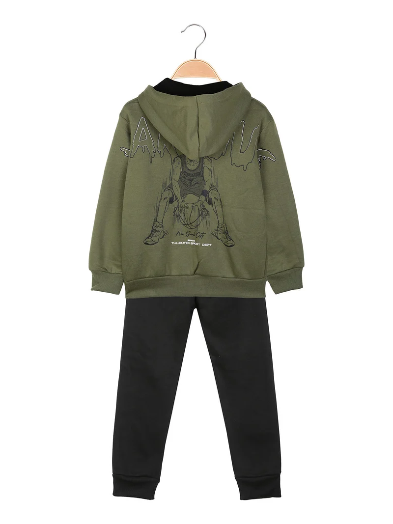Completo tuta 3 pezzi da bambino full zip con cappuccio e interno felpato - militare