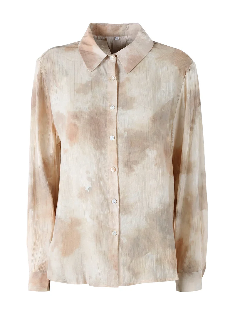 Camicia donna a maniche lunghe effetto seta - beige