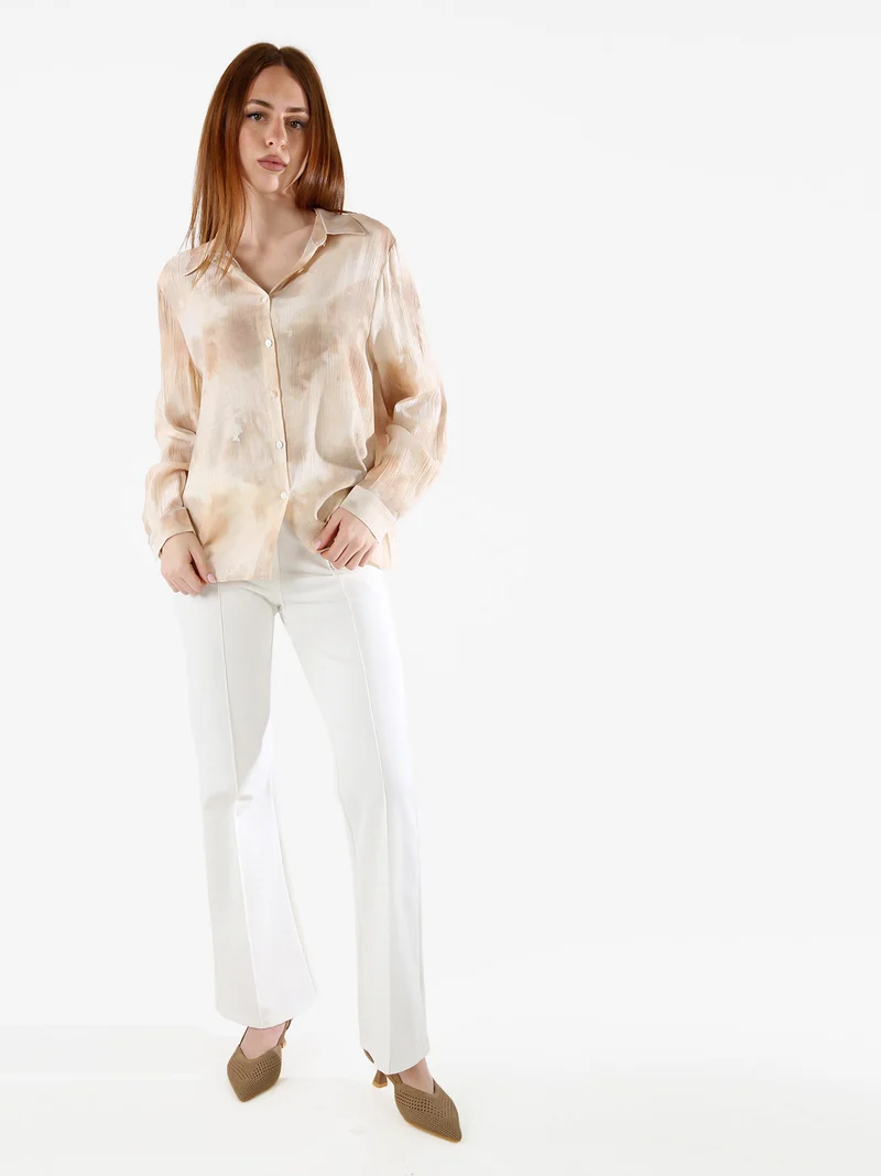 Camicia donna a maniche lunghe effetto seta - beige