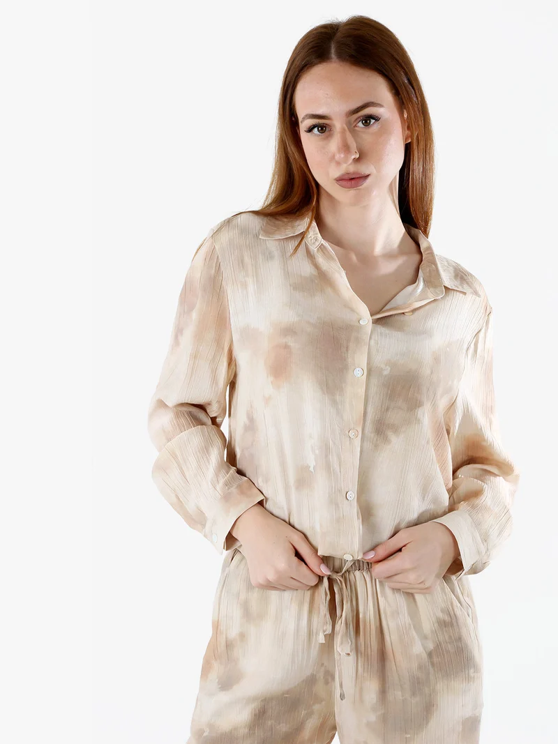Camicia donna a maniche lunghe effetto seta - beige