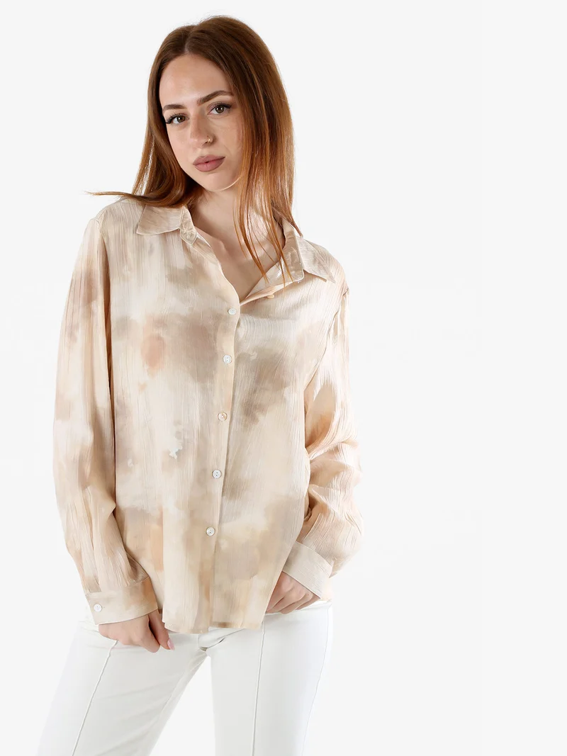 Camicia donna a maniche lunghe effetto seta - beige