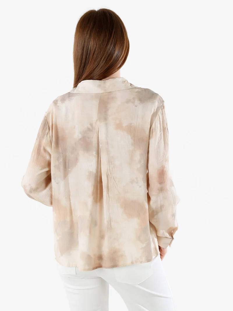 Camicia donna a maniche lunghe effetto seta - beige