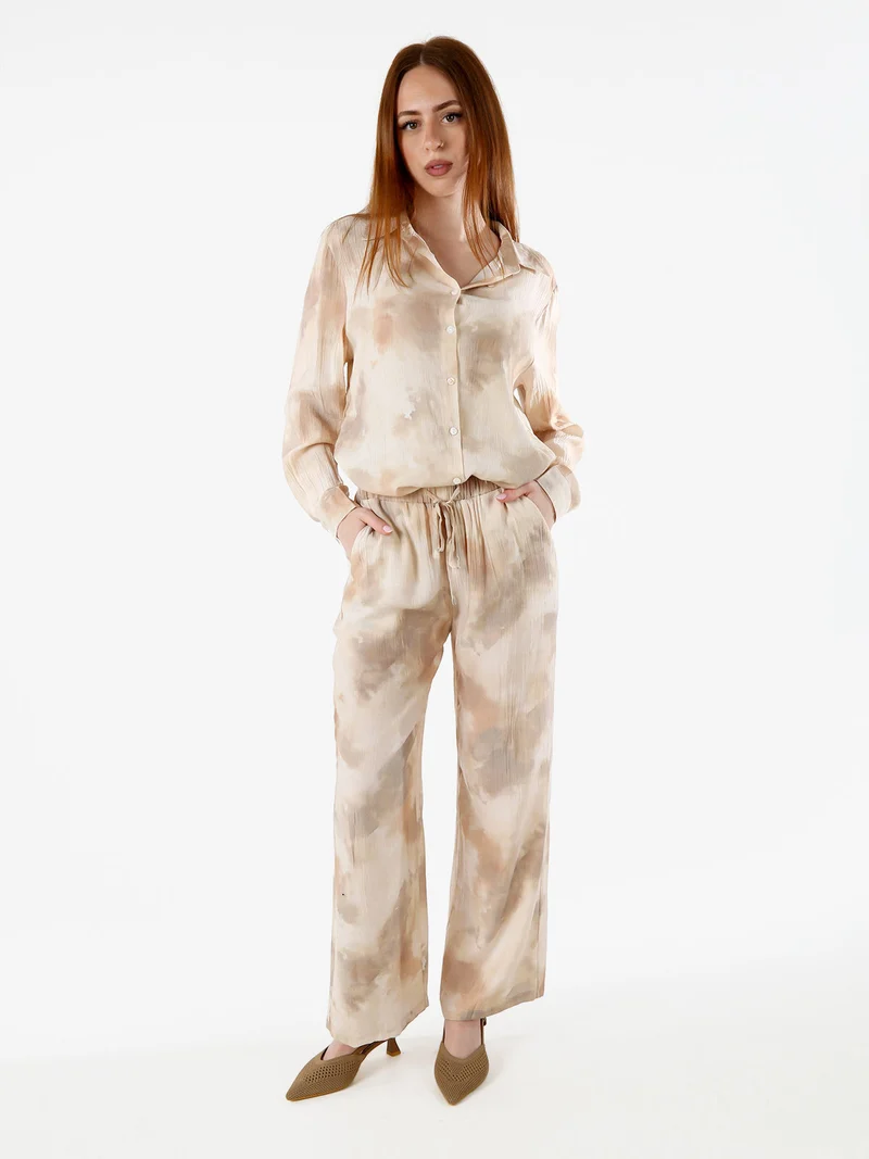 Camicia donna a maniche lunghe effetto seta - beige