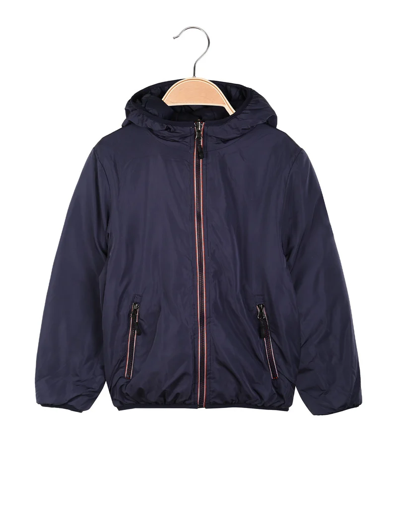 Giubbotto da bambino reversibile con cappuccio e zip - blu scuro