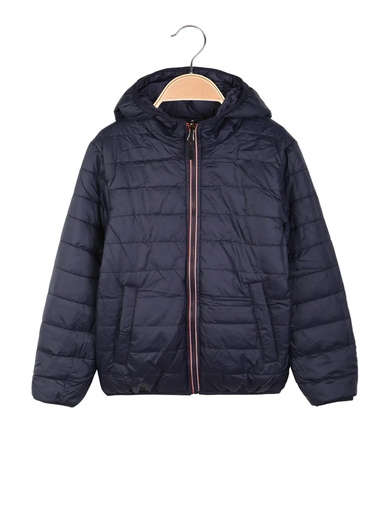 Giubbotto da bambino reversibile con cappuccio e zip - blu scuro
