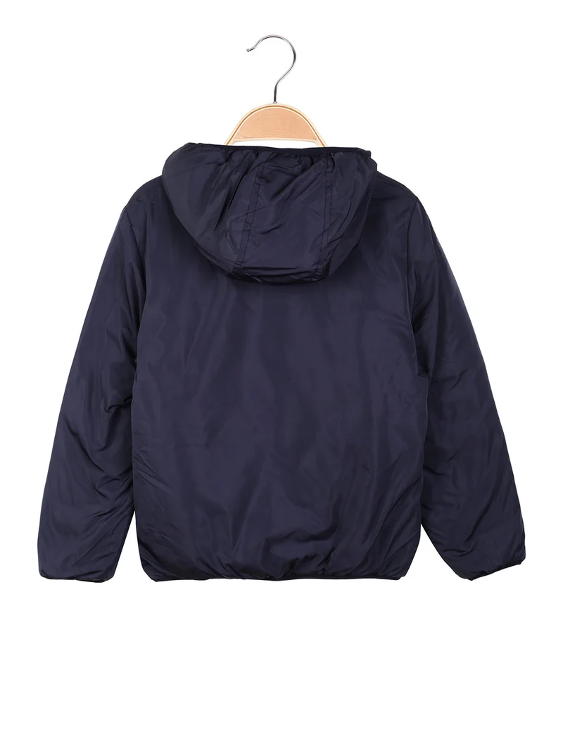 Giubbotto da bambino reversibile con cappuccio e zip - blu scuro