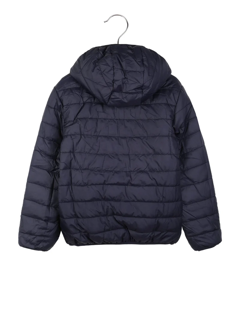 Giubbotto da bambino reversibile con cappuccio e zip - blu scuro
