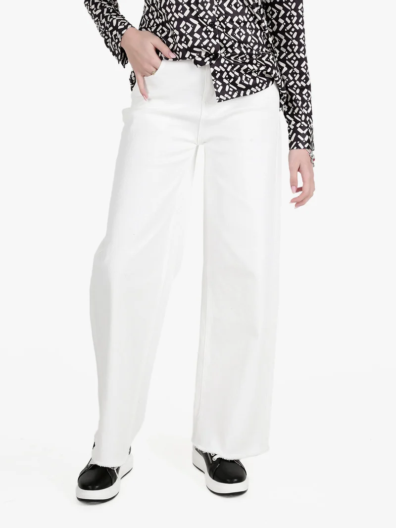 Jeans donna bianco wide leg con finale sfrangiato - bianco