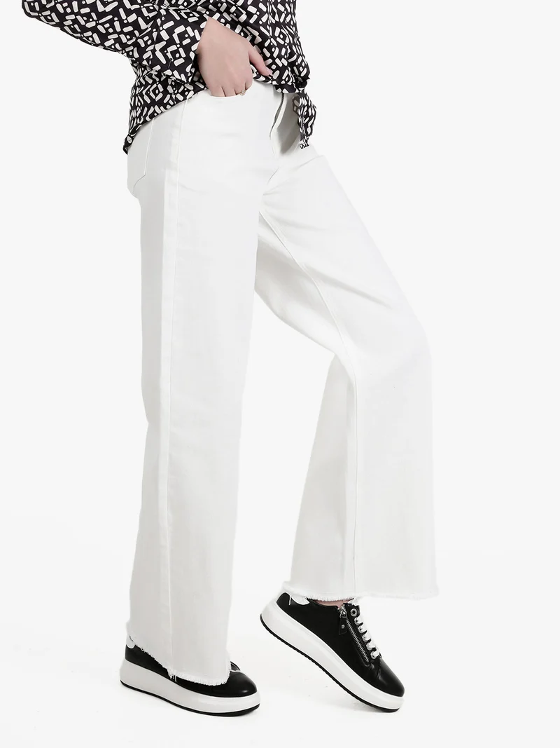 Jeans donna bianco wide leg con finale sfrangiato - bianco