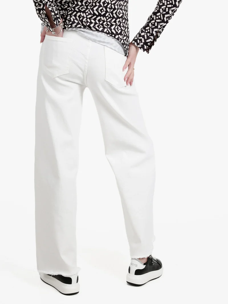 Jeans donna bianco wide leg con finale sfrangiato - bianco