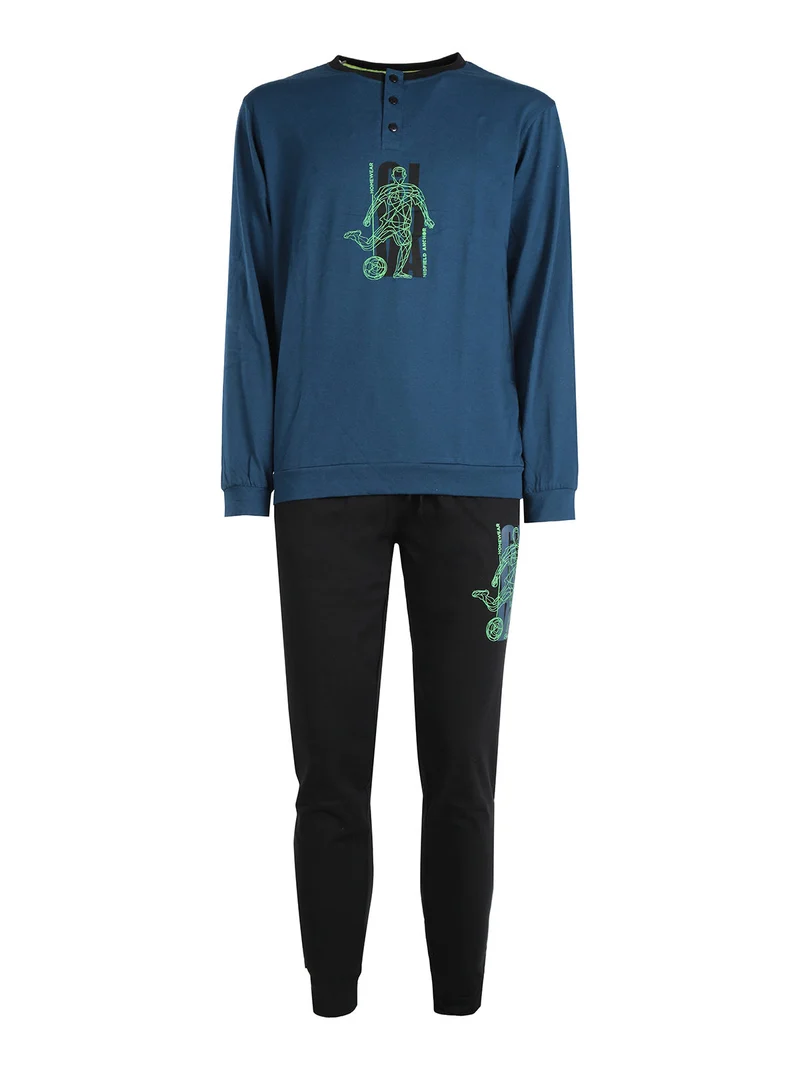 Pigiama lungo da uomo in misto cotone - blu scuro
