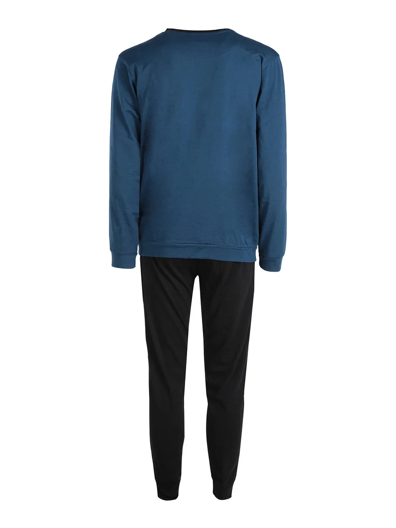 Pigiama lungo da uomo in misto cotone - blu scuro