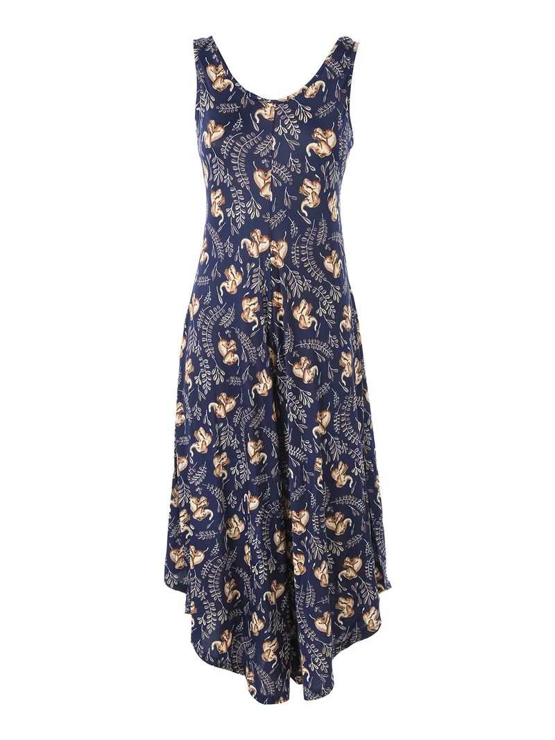 Tuta jumpsuite da donna smanicata con stampe - blu scuro