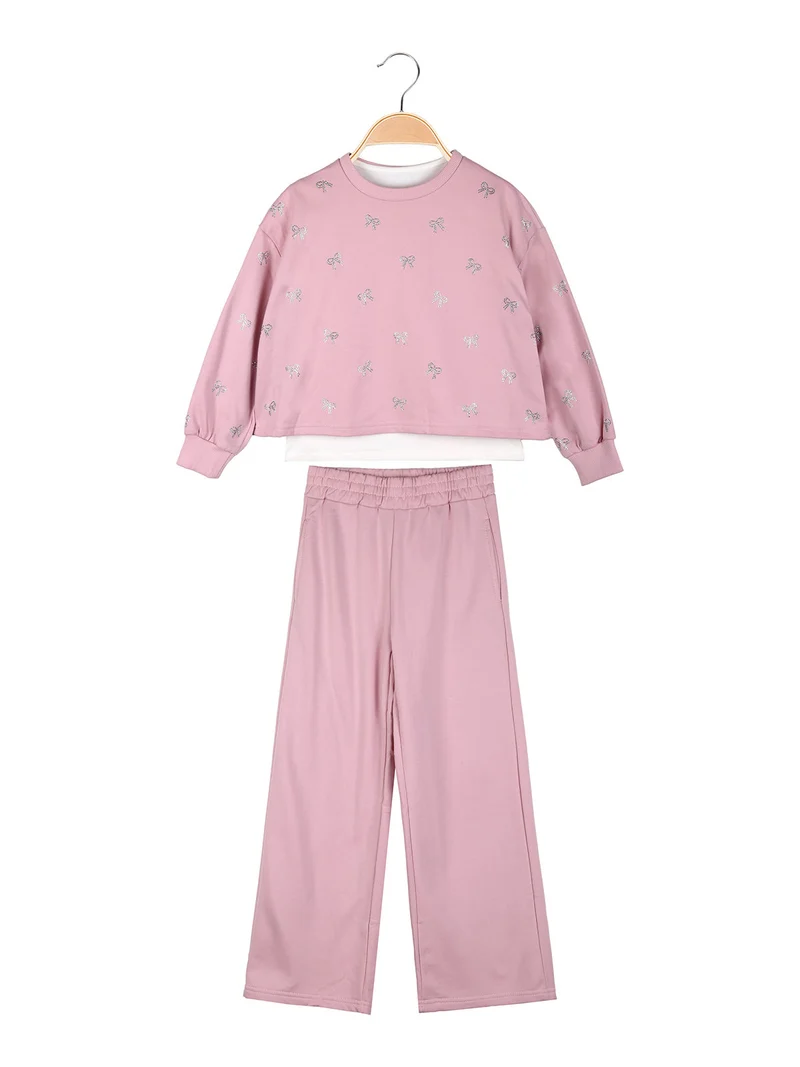 Completo tuta da bambina 3 pezzi con pantaloni a gamba larga - rosa
