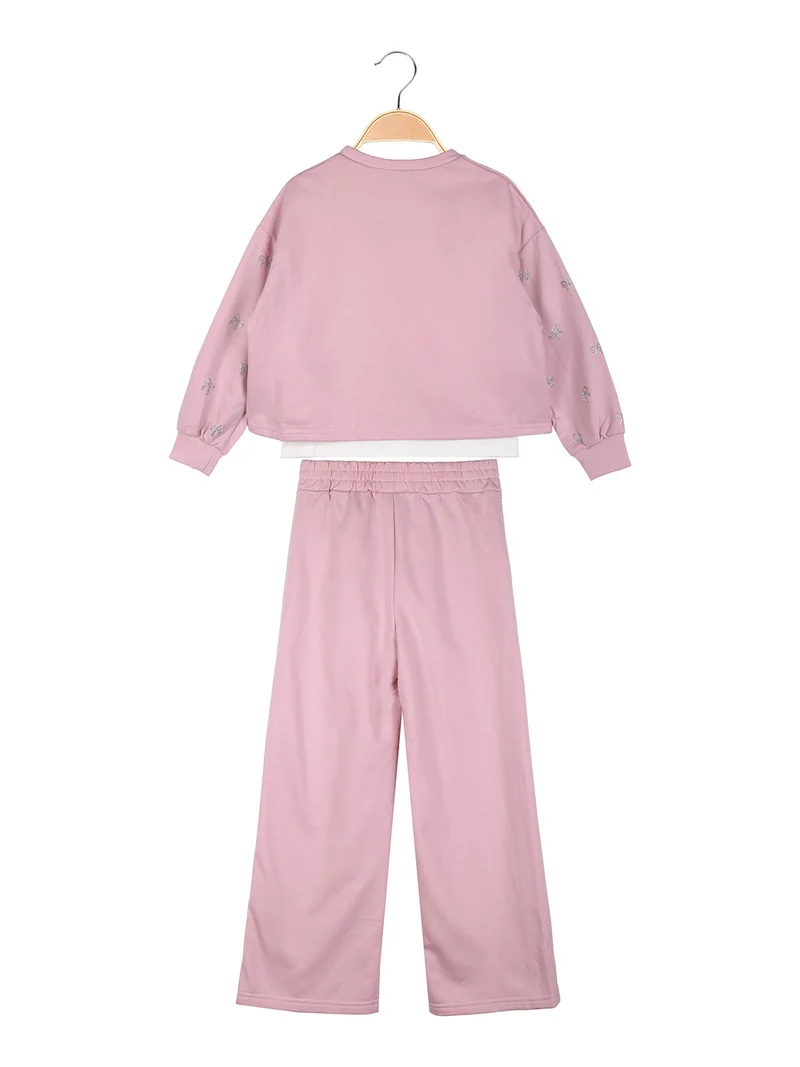 Completo tuta da bambina 3 pezzi con pantaloni a gamba larga - rosa