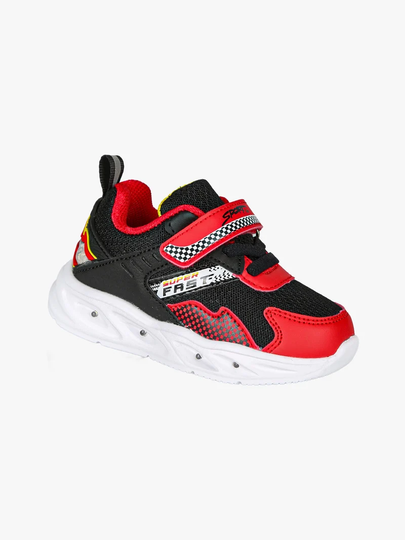 Sneakers da bambino con luci e cinturino a strappo - nero