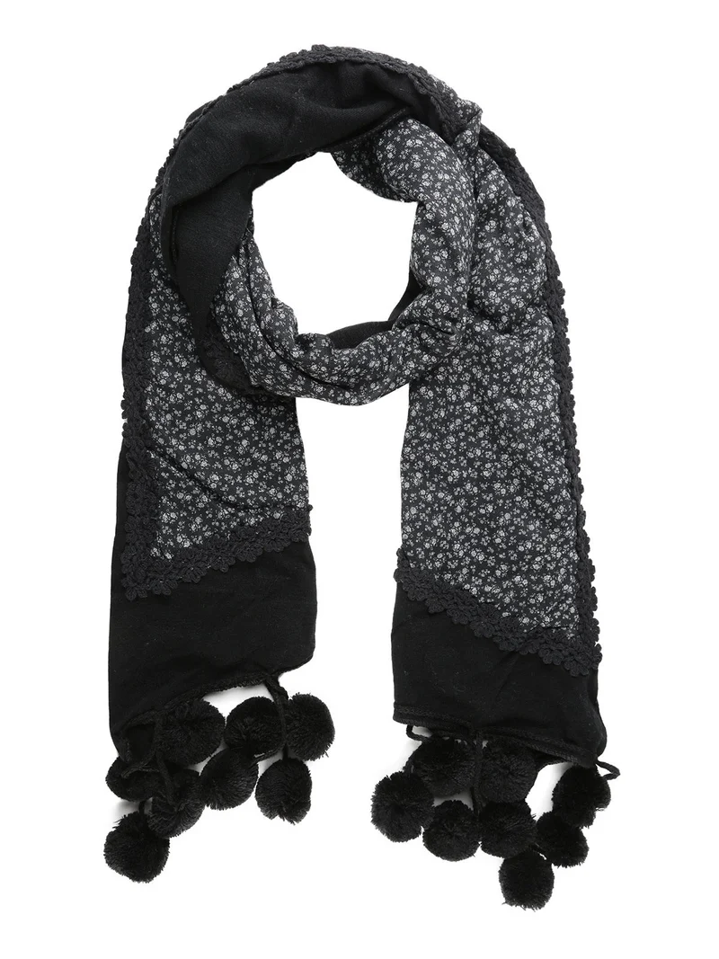 Sciarpa donna con pom pon - nero