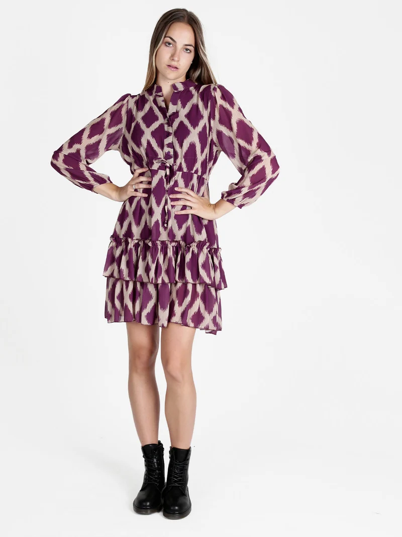 Abito donna a maniche lunghe con scollo a camicia - viola