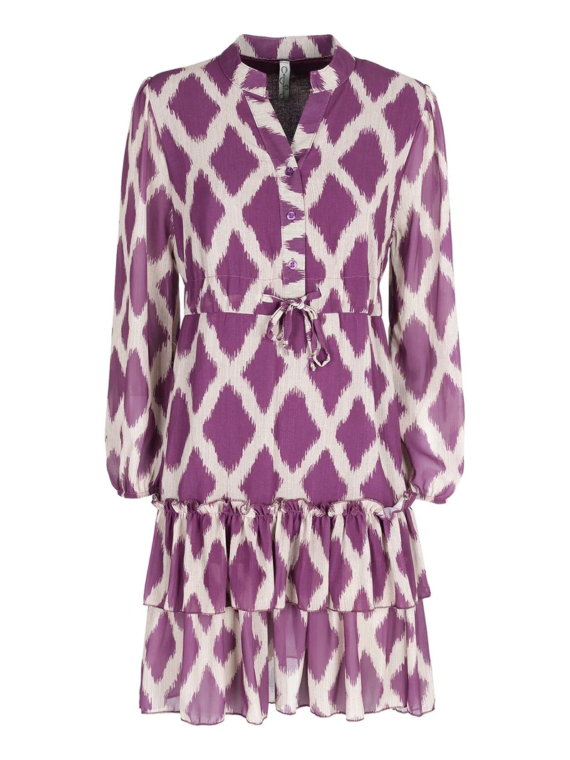 Abito donna a maniche lunghe con scollo a camicia - viola