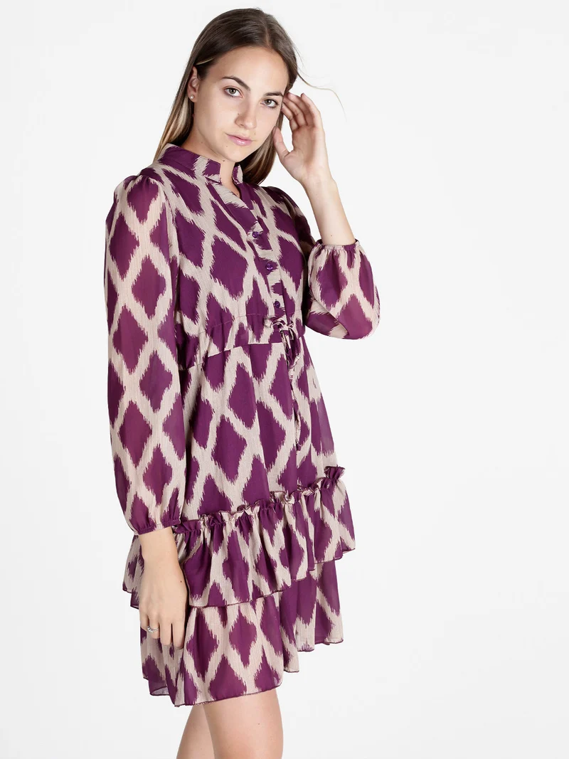 Abito donna a maniche lunghe con scollo a camicia - viola