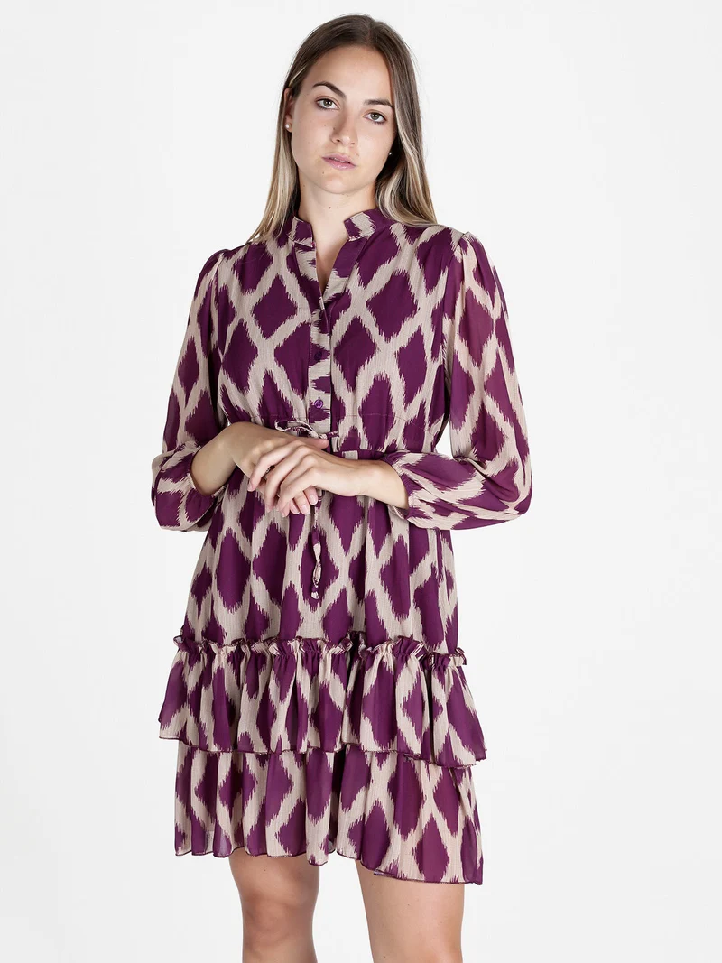 Abito donna a maniche lunghe con scollo a camicia - viola