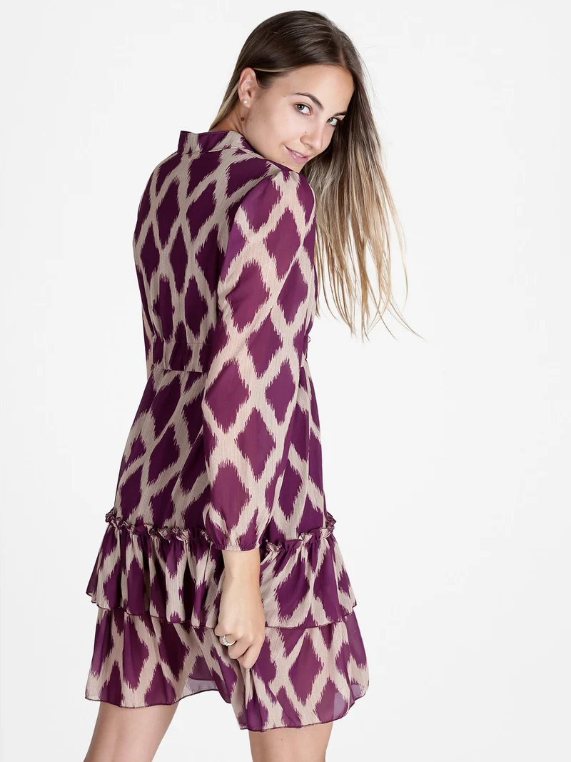 Abito donna a maniche lunghe con scollo a camicia - viola