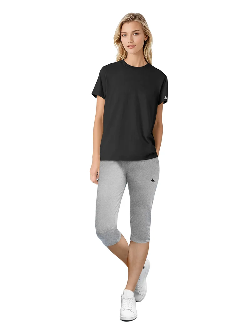 Completo sportivo da donna con t-shirt e leggings a 3/4 - nero