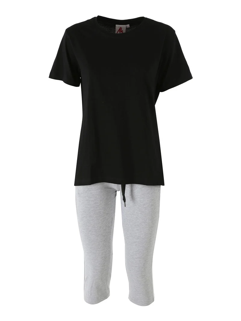 Completo sportivo da donna con t-shirt e leggings a 3/4 - nero