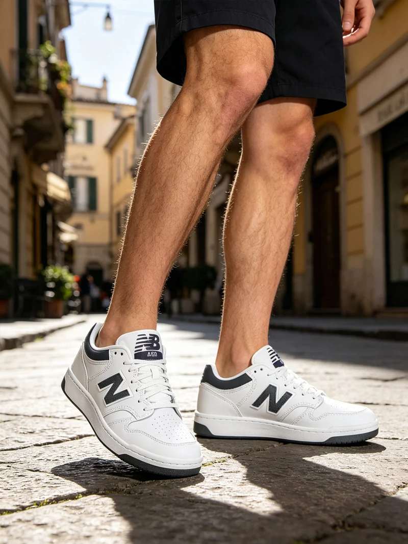 480 Sneakers stringate in pelle da uomo - bianco