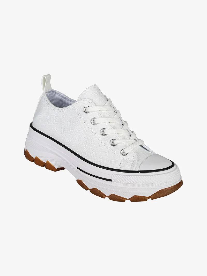 Sneakers donna in tela con suola alta - bianco