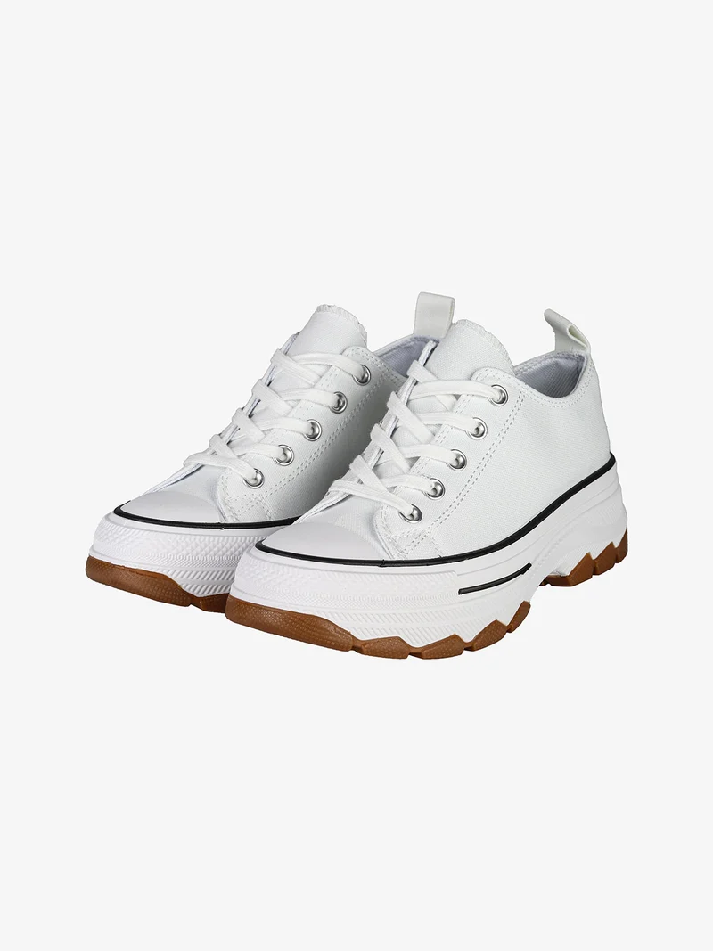 Sneakers donna in tela con suola alta - bianco