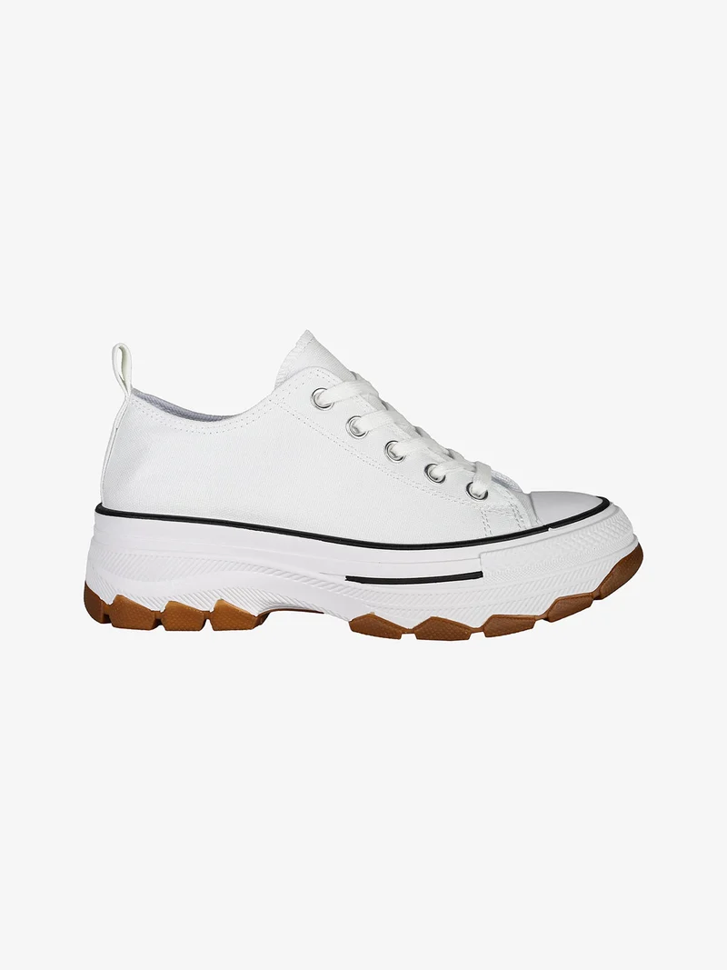 Sneakers donna in tela con suola alta - bianco