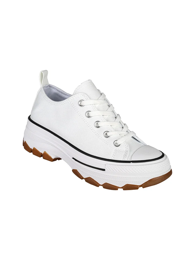 Sneakers donna in tela con suola alta - bianco